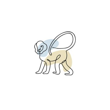 Çin Zodiac sembolü, beyaz üzerine boho rengi izole edilmiş çizgi sanatı tarzında maymun illüstrasyonu.