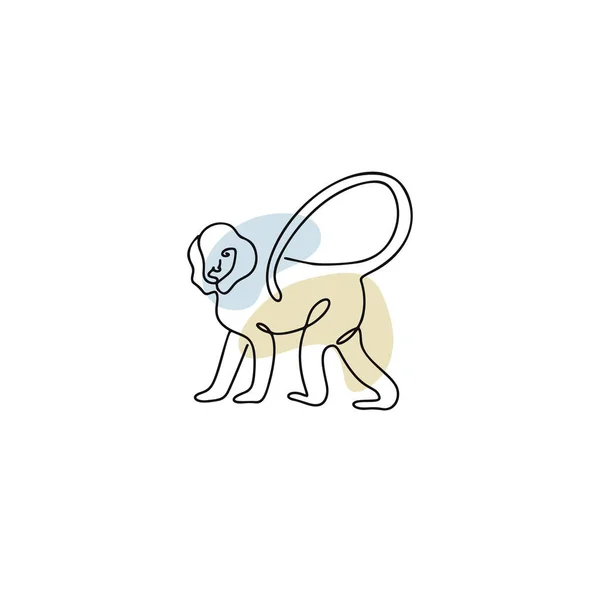 Chiński Zodiak Symbol Monkey Ilustracja Stylu Sztuki Linii Boho Kolor — Wektor stockowy