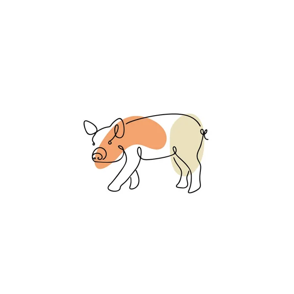 中国黄道带符号猪在线条艺术风格上的图解 白色与波荷色隔离 — 图库矢量图片