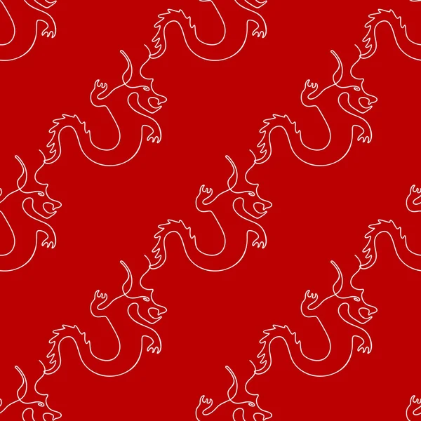 Naadloos Patroon Met Draken Illustratie Lijn Kunst Stijl Een Rode — Stockvector