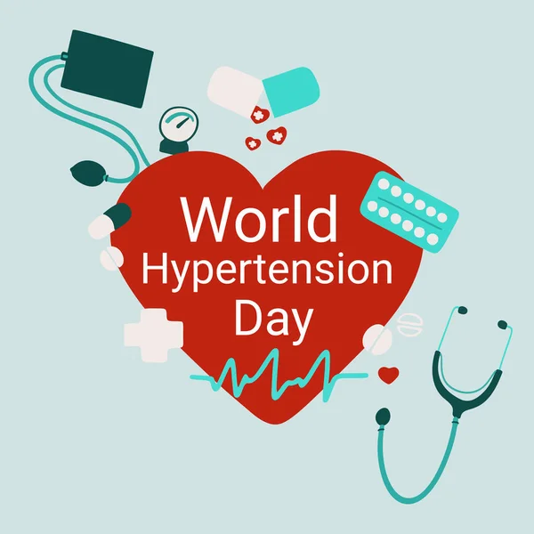 stock vector World Hypertension day illustration illustration with heart symbol with heart beat and pills.