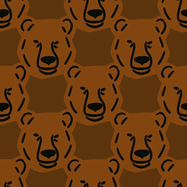 Płynny Wzór Głową Niedźwiedzia Ilustracja Minimalistycznym Stylu Brązowym Tle Koloru — Wektor stockowy