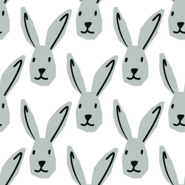 Tavşan başlı kusursuz desen beyaz arka planda minimalist tarzda resmedilmiş.