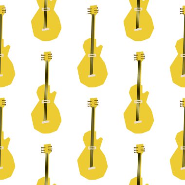 Beyaz zemin üzerinde kesme biçimi sarı renk müzik aleti elektro gitarının kusursuz tasviri.