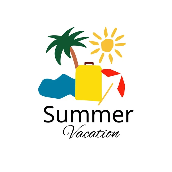 Verano Vacaciones Símbolos Ilustración Maleta Palmera Playa — Vector de stock