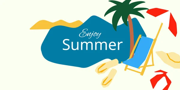 Bonjour Été Design Illustration Saison Vacances Vacances Avec Parasol Palmier — Image vectorielle