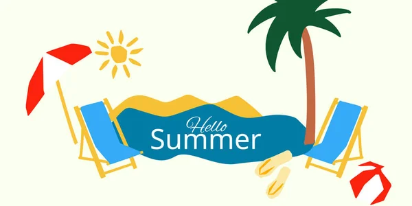 Hello Summer Illustration Cutting Style Season Holiday Vacation Sea Palm — Stock Vector