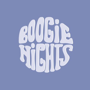 Boogie gecelerinin modaya uygun harf dizaynı bir dairede izole edilmiş tasarım.