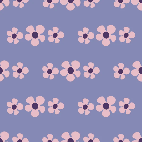 Seamless Pattern Flowers Groovy Style Blue Violet — Stock Vector