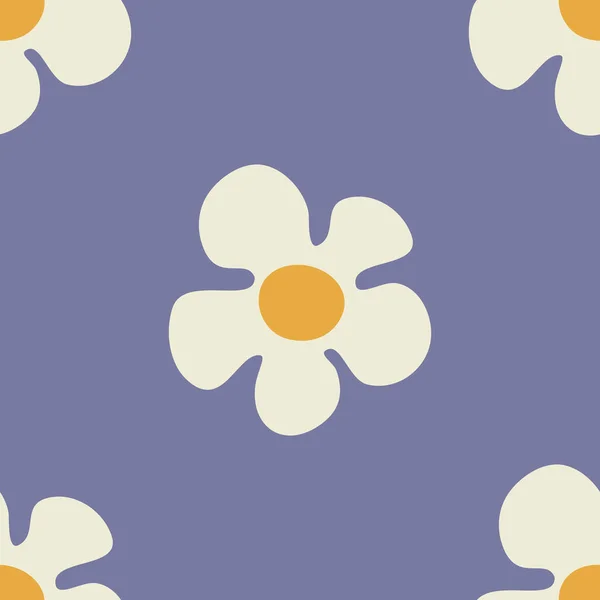 Sömlös Mönster Med Tusensköna Blommor Groovy Stil Violett Bakgrund — Stock vektor