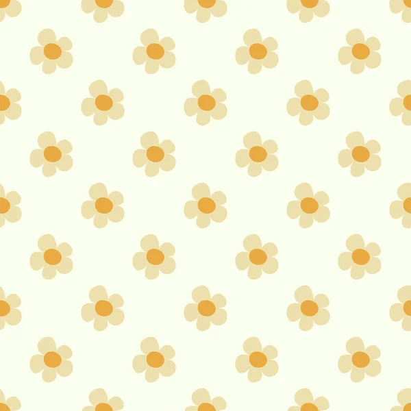 Seamless Pattern Daisy Flowers Groovy Style Light Yellow — Stock Vector