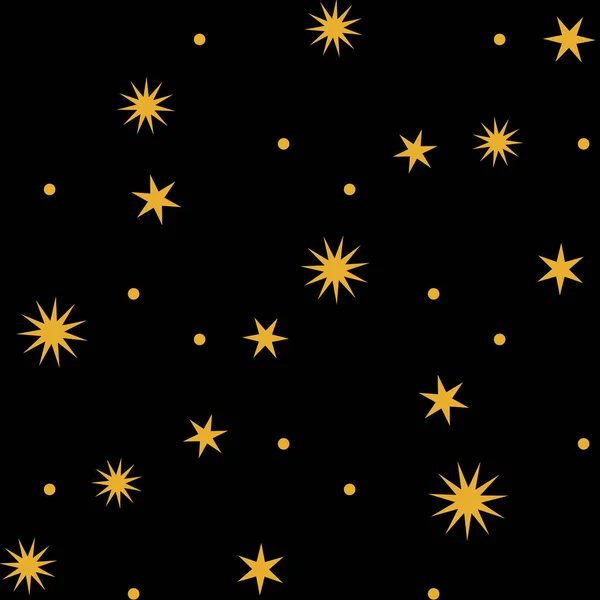 黒の背景に黄色の星とのシームレスなパターン — ストックベクタ