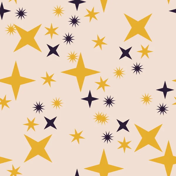 明るいピンクの背景に黄色と青の星とシームレスなパターン — ストックベクタ