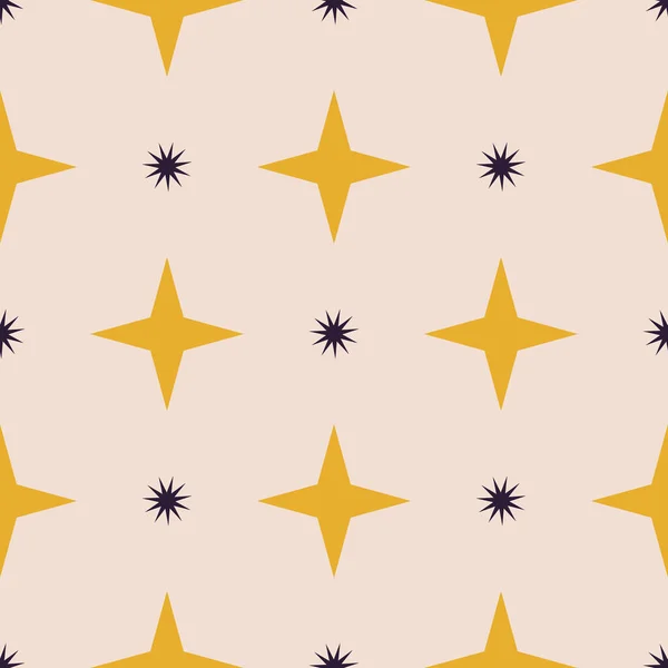 明るいピンクの背景に黄色と青の星とシームレスなパターン — ストックベクタ
