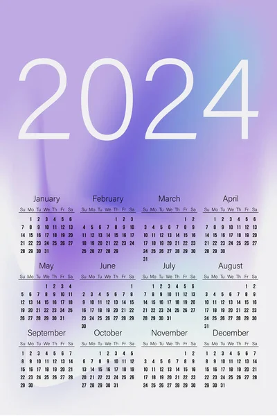 カレンダー2024抽象的な背景の薄い紫色のグラデーションの色の形状に白いテンプレートのデザイン — ストックベクタ