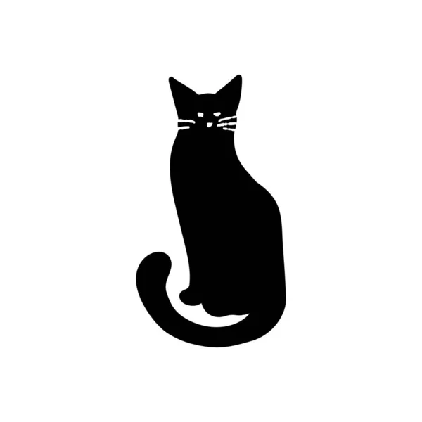 Ilustração Silhueta Gato Preto Isolado Branco — Vetor de Stock