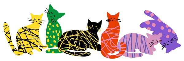 Ilustracja Teksturowane Kolorowe Słodkie Koty Izolowane Białym Tle Koloru — Wektor stockowy
