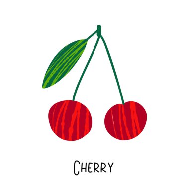Beyaz arkaplanda izole edilmiş kiraz çizimi.