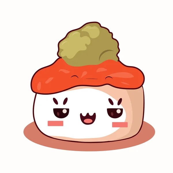 Znaki Sushi Emoji Kreskówkowe Japońskie Jedzenie Wektor Zestaw Postaci Kreskówek — Wektor stockowy