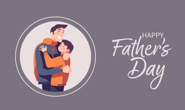 Babalar Günü konsept tasarımınız kutlu olsun. Mutlu Baba oğluna sarılıyor. Aile, ilişkiler, sonbahar, kartpostal, mutluluk anı.