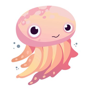 Çizgi film canavarlarının tasviri düz bir periye benziyor. Mutlu ve komik deniz ahtapotu canavarı yüzüyor ve kahverengi arka plana bakıyor. Vektör illüstrasyonu