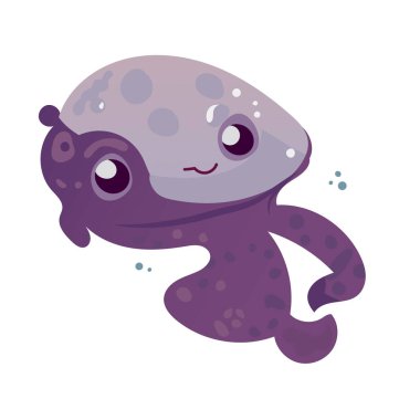 Çizgi film canavarlarının tasviri düz bir periye benziyor. Mutlu ve komik deniz ahtapotu canavarı yüzüyor ve kahverengi arka plana bakıyor. Vektör illüstrasyonu