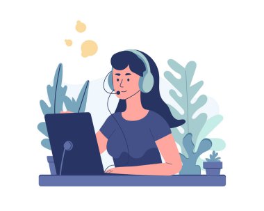 Working at home vector flat style illustration. Online career. Coworking space illustration. Young woman freelancers working on laptop or computer at home. Developer at home in quarantine.