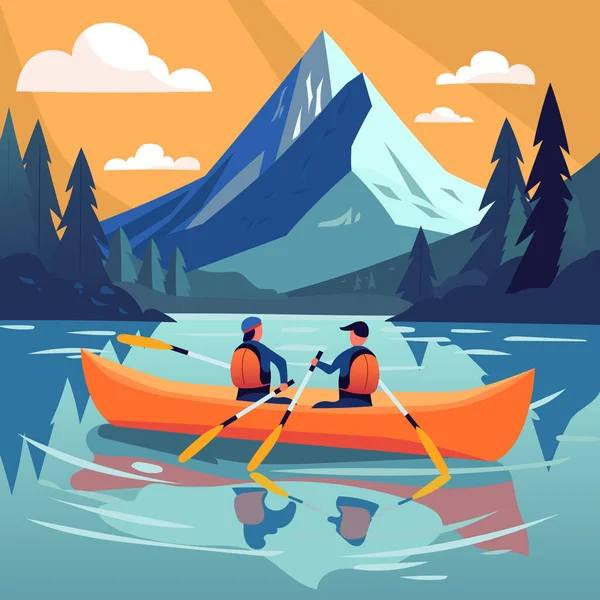Dos Personas Disfrutan Una Actividad Ecológica Como Kayak Senderismo Con — Vector de stock