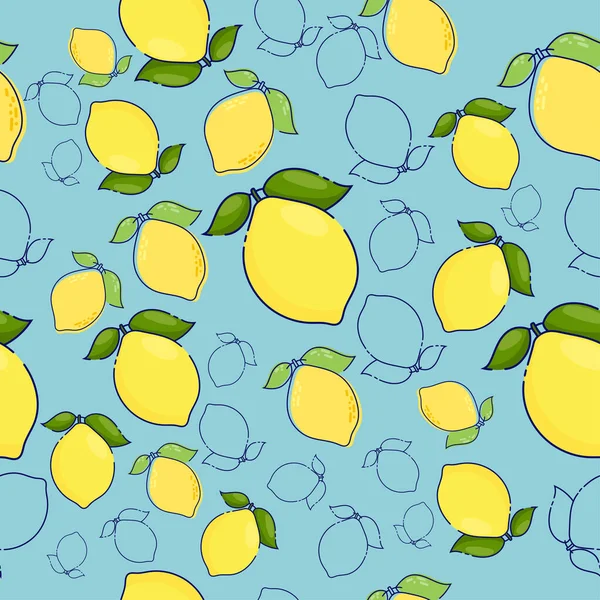 Patrón Con Frutas Limón Con Rama Rebanada Conjunto Flores Ilustración — Archivo Imágenes Vectoriales
