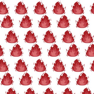 Kırmızı, kusursuz ateş düzeni. Alevler saçan desen, yanıcı çizgi, sıcak ateş, tehlike içeriği için gaz püskürten duvar kağıdı karikatürü. Vektör illüstrasyonu