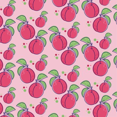 Yaz kusursuz desen - erik. Yapraklı erikler, el çizimi, suluboya. Plum Branch izole edilmiş arka planda. Tasarım elementi. Suluboya tesisatının kusursuz deseni. Vektör illüstrasyonu