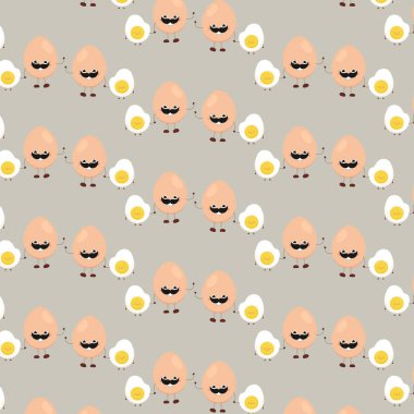Gülen yumurtalar pürüzsüz. Işık arka planında komik vektör şekilleri. Tasarım ve tasarımınız için çizgi film renk simgeleriyle arkaplan