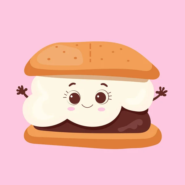 Marshmallow Comicfigur Mit Schokoladen Rucksack Und Crackern Mehr Vektorillustration Isolierte — Stockvektor