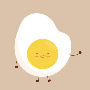 Gülümseyen yumurta çizimi. Sevimli, eğlenceli yumurta emojileri. Herhangi bir tasarım için beyaz arkaplanda izole edilmiş vektör düz illüstrasyon