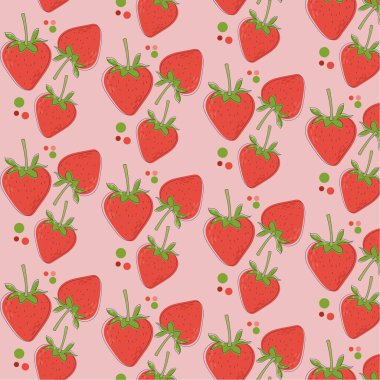 Vektörsüz parlak ışık desenli Çilek karalama tarzı taze meyve sağlıklı yiyecek. Soyut el pembe arka plan çiziyor. Bar ya da kokteyl afişi. Menü ya da ambalaj tasarımı için bir içeceğin tasviri