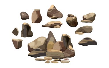 Kıyı çakıl taşları, çakıl taşları, çakıl taşları, mineraller ve jeolojik oluşumlar. Çeşitli şekillerdeki taşlar. Kaya parçaları, kayalar ve yapı malzemeleri..