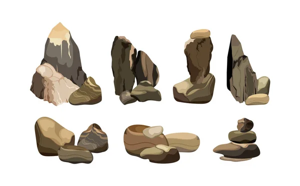 Прибережна Галька Скелі Подорожі Мінерали Геологічні Утворення Колекція Каменів Різних — стоковий вектор