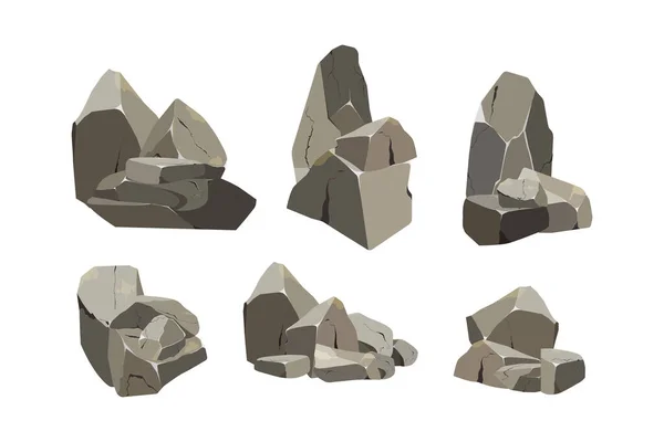 海岸小石 鉱物や地質形成 さまざまな形の石のコレクション 岩の破片 岩や建築材料 — ストックベクタ