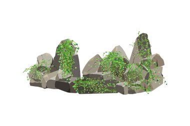Kıyı çakıl taşları, çakıl taşları, çakıl taşları, mineraller ve jeolojik oluşumlar. Kaya parçaları, kaya parçaları, çeşitli şekil ve bitkilerden oluşan taşlar, beyaz arkaplanda izole edilmiş bilgisayar oyunları için toplanıyor..