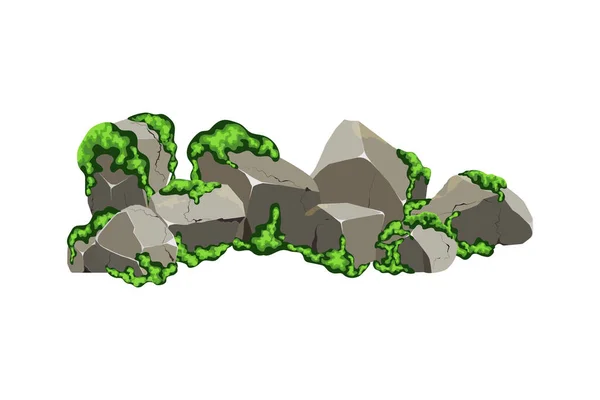 Kuststenar Kullerstenar Grus Mineraler Och Geologiska Formationer Med Gröna Lavar — Stock vektor