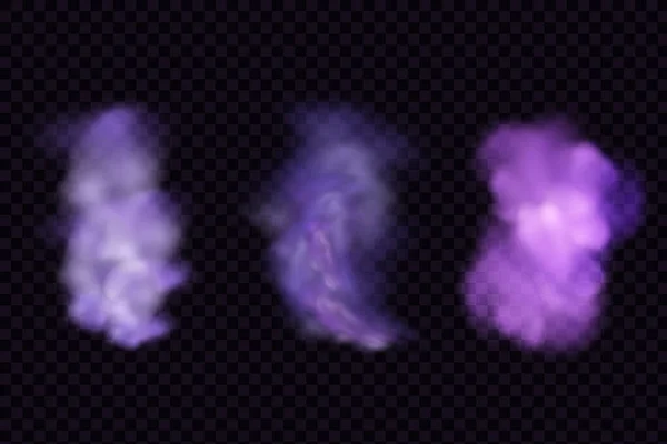 紫は毒ガス 塵および煙効果を流れる 夜の現実的な恐ろしい神秘的な雲霧ハロウィン — ストックベクタ
