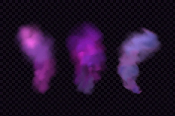 紫は毒ガス 塵および煙効果を流れる 夜の現実的な恐ろしい神秘的な雲霧ハロウィン — ストックベクタ
