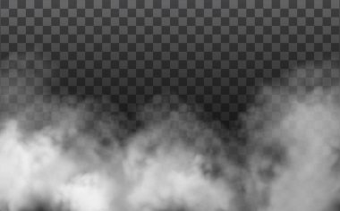 Bulutlu gökyüzü ya da şehrin üzerindeki sis. Beyaz vektör bulanıklığı, sis ya da karanlık kareli arka planda duman. Vektör illüstrasyonu.