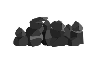 Kömür, grafit, bazalt ve antrasit koleksiyonu. Çeşitli şekillerde bir dizi siyah kömür. Madencilik ve maden konsepti. Kaya parçaları, kayalar ve yapı malzemeleri..