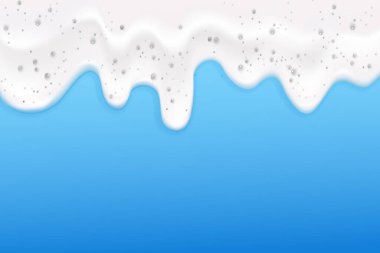 Shampoo bubbles texture.Bath foam isolated on blue background. Sparkling shampoo and bath lather vector illustration.