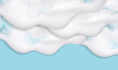 Shampoo bubbles texture.Bath foam isolated on ablue background. Shampoo and bath lather vector illustration.