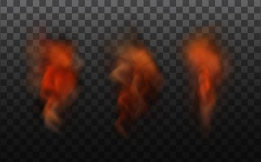 Set of Cloudy sky or smog over the city.Orange vector cloudiness ,fog or smoke on dark checkered background.Vector illustration.