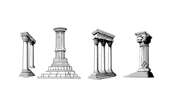 Podstawowe Elementy Architektury Greckiej Zestaw Wektorowych Ilustracji Antycznych Łuków — Wektor stockowy