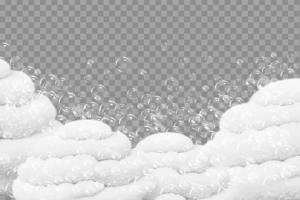 シャンプー泡の質感透明な背景に隔離された泡風呂泡輝くシャンプーとバスレーザーベクトルイラスト — ストックベクタ