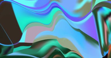 Vektör mavi neon hologram rüya gibi arkaplan. Minimalist tasarım, çeşitli renklerde holografik efekt içeren, şekil benzeri bir sıvıdan oluşur..